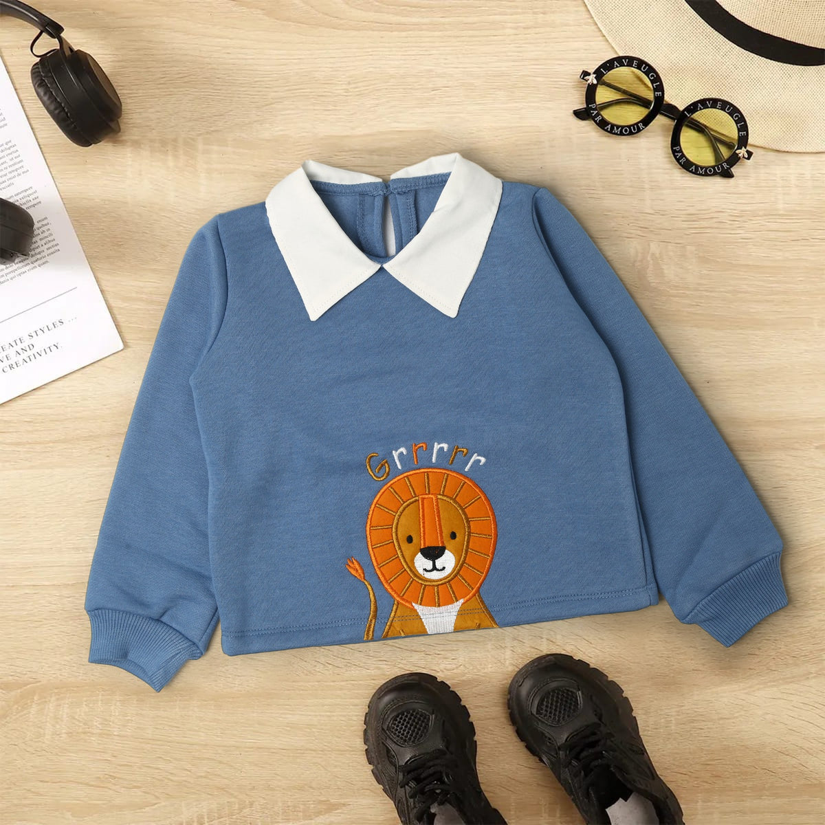 Cropped Sweatshirt with Collar for Kids - Blue