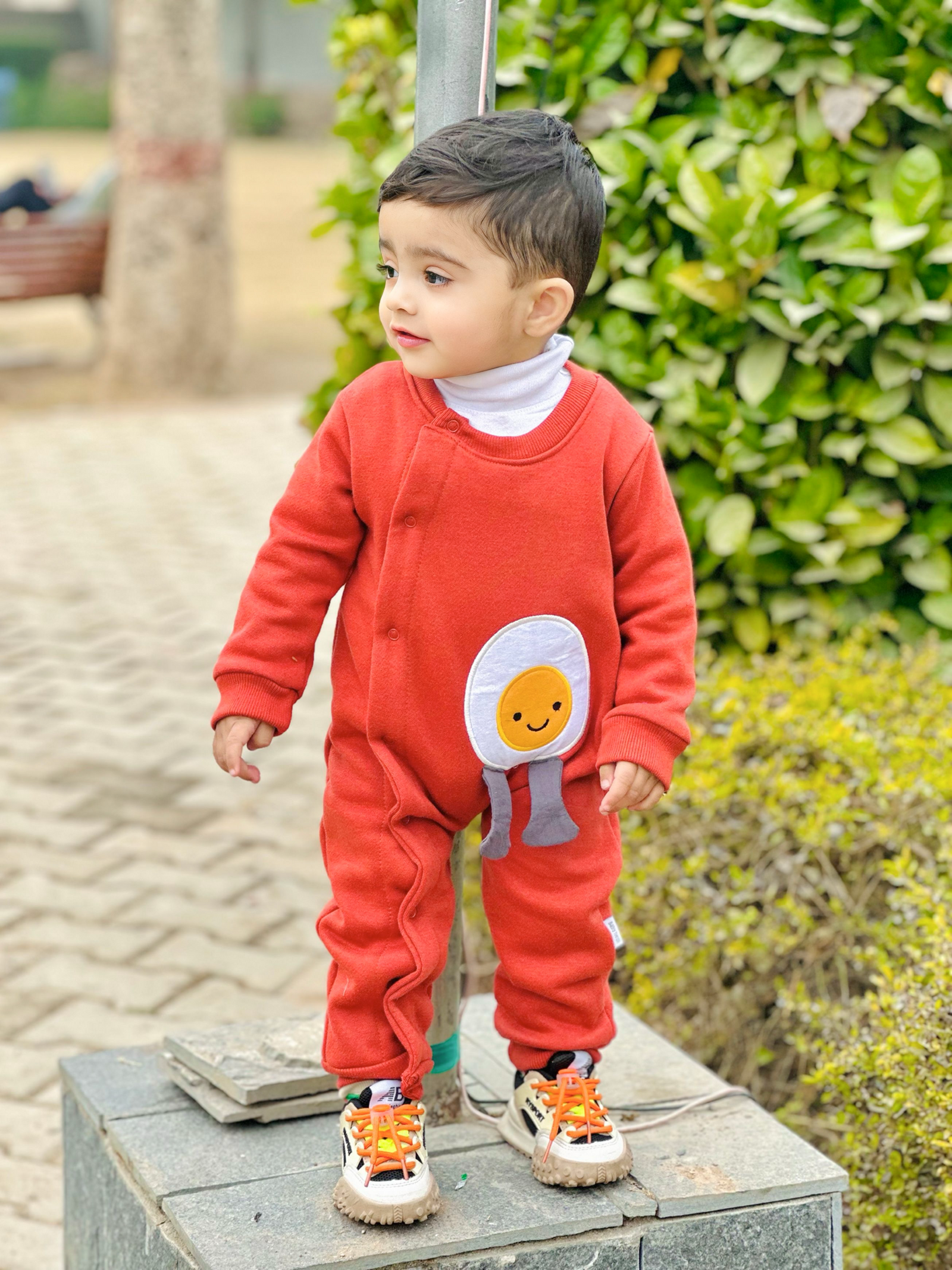Sunny Egg Delight Full Sleeves Baby Jumpsuit  - Rust