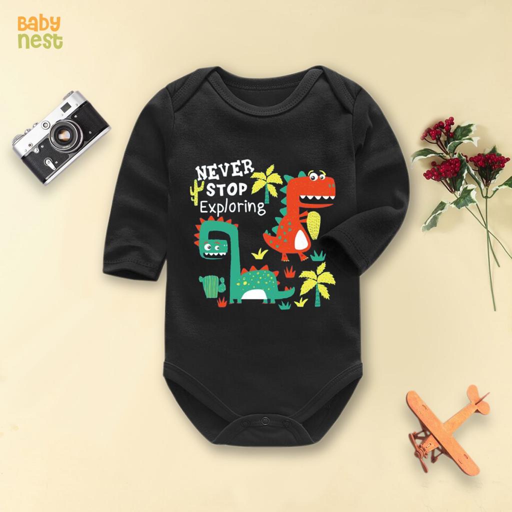 Never Stop Exploring â€šÃ„Ã¬ (Black) RBT 185 Full Sleeves Romper for Kids