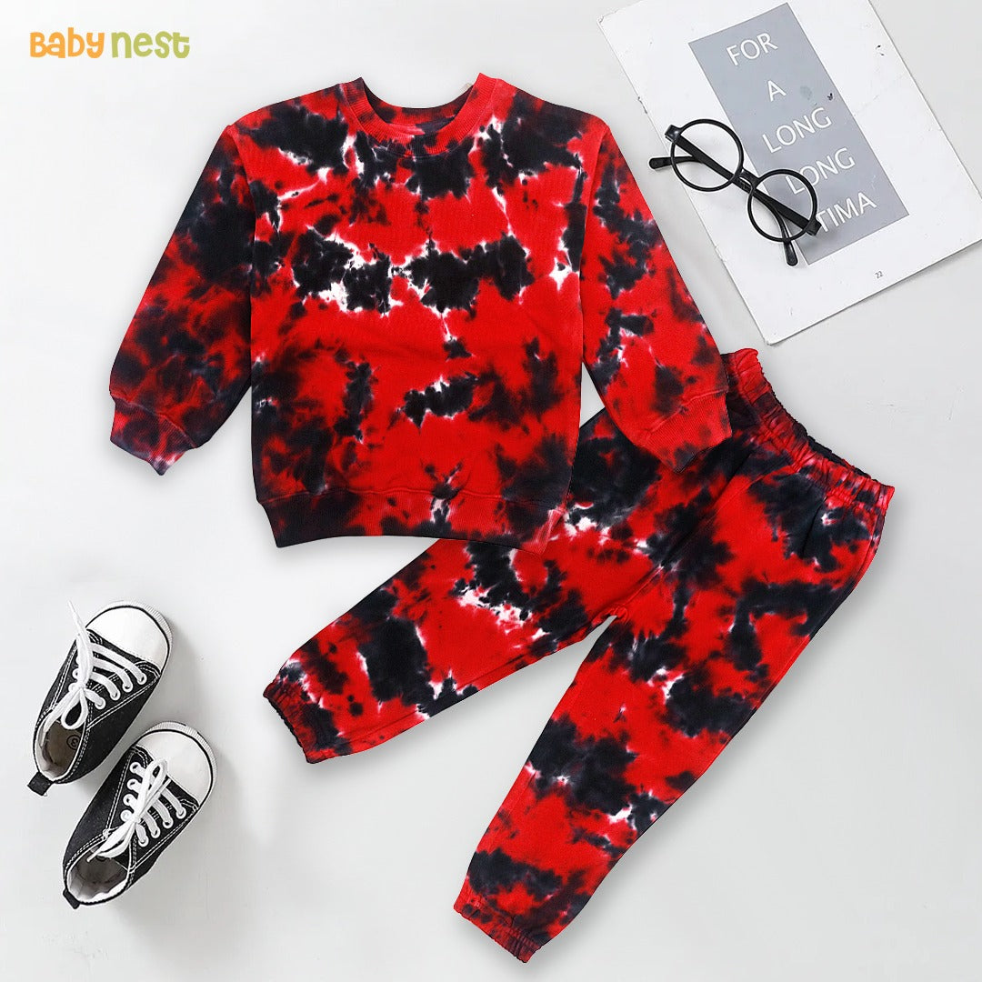Full Sleeves Jogger Set - Tie Dye - Red Premium