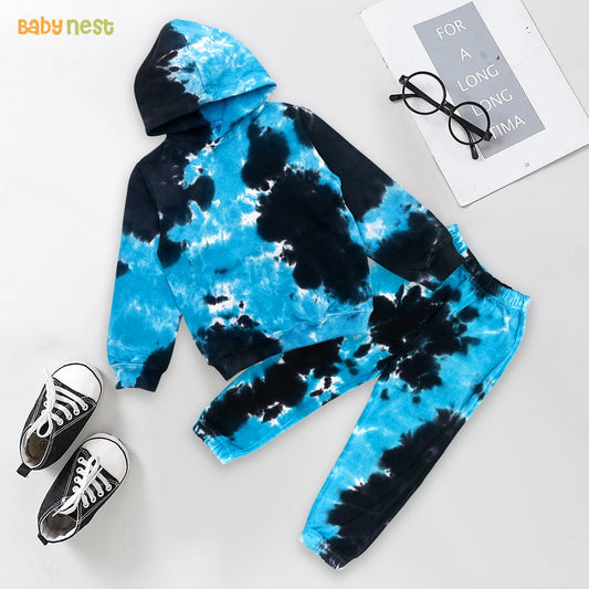 Premium Hoodie set - Tie Dye - Black/Blue