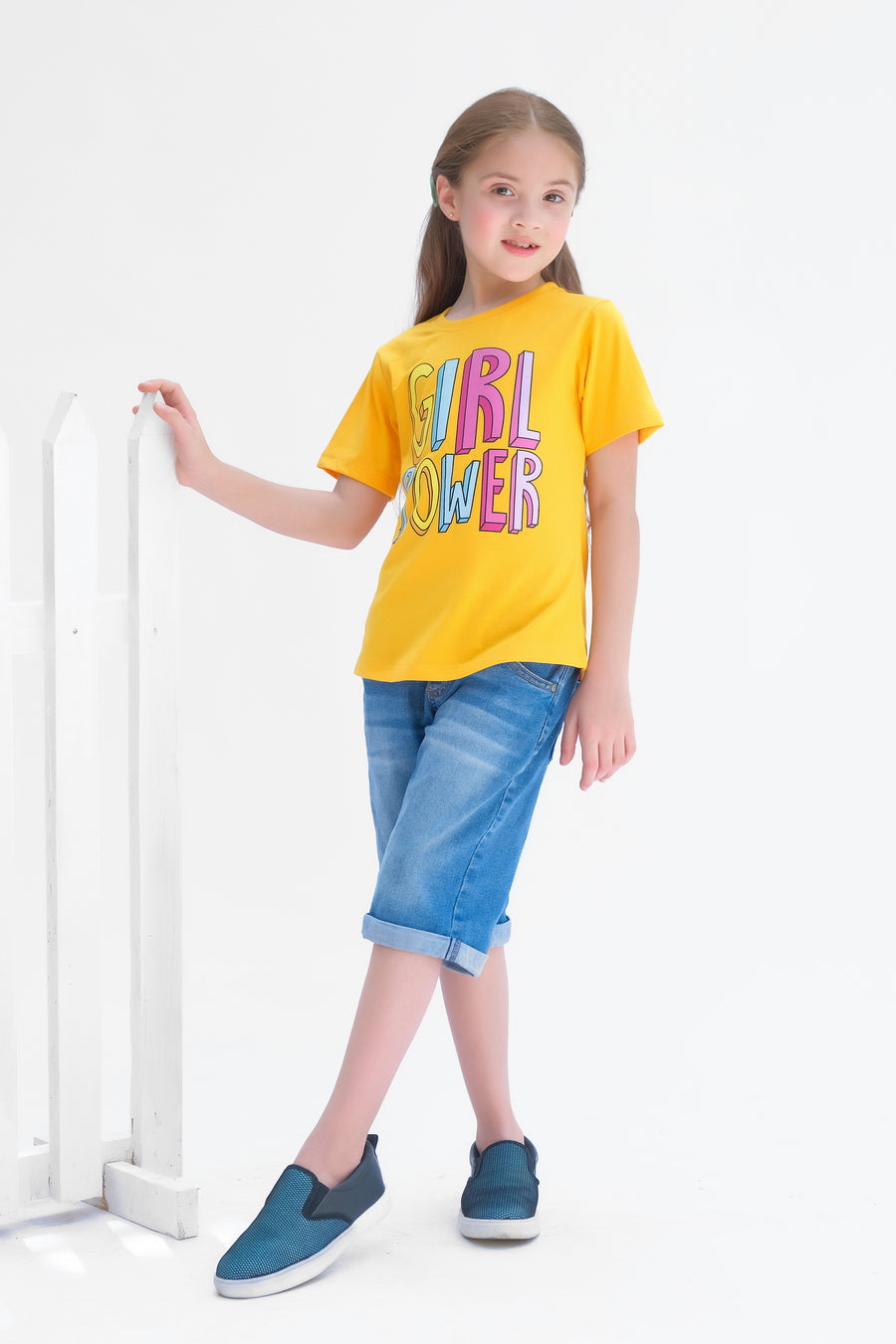 Girl Power  - Half Sleeves T-shirts For Kids - Yellow