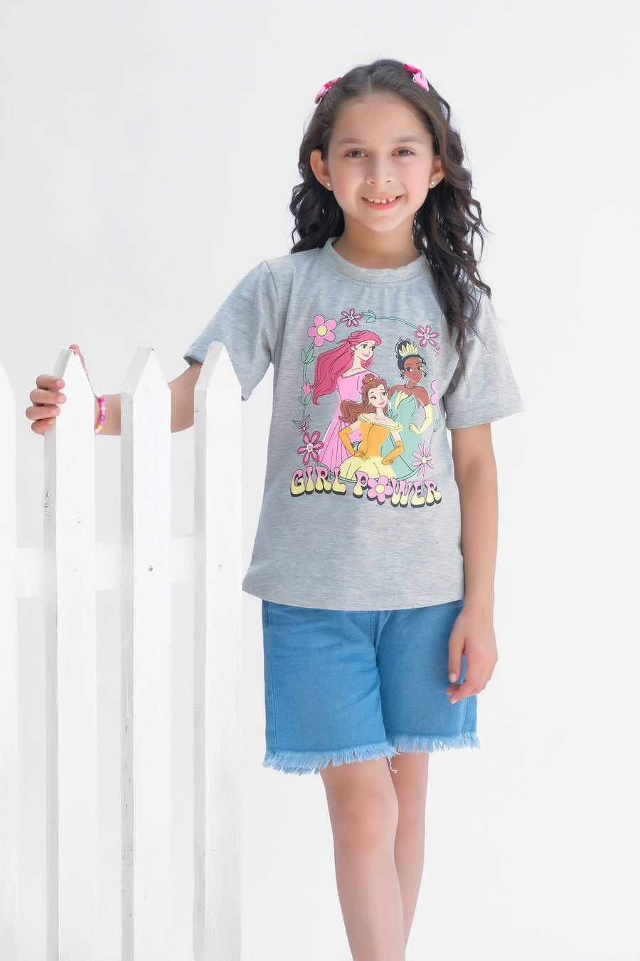 Disney Princess Girl Power Half Sleeves T-shirts for Kids - Grey