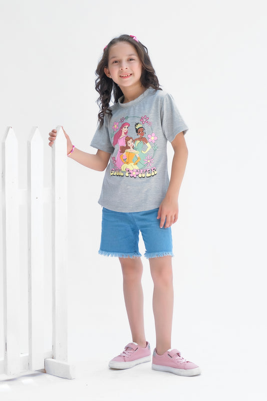 Disney Princess Girl Power Half Sleeves T-shirts for Kids - Grey