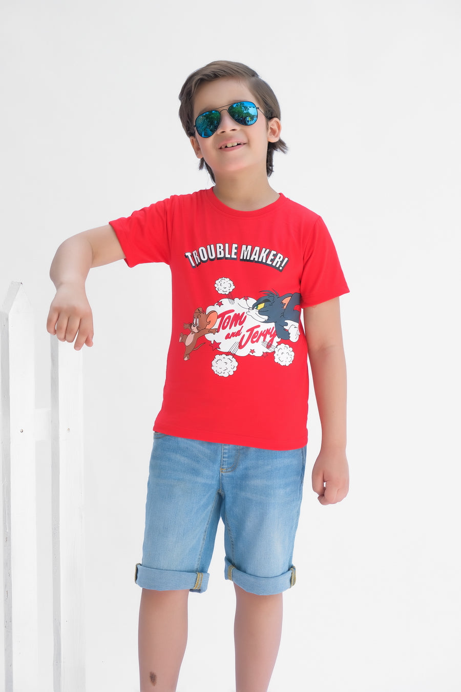 Trouble maker - Half sleeves T-shirts For Kids - Red - SBT-350