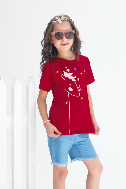 Star - Half sleeves T-shirts For Kids - Maroon - SBT-354