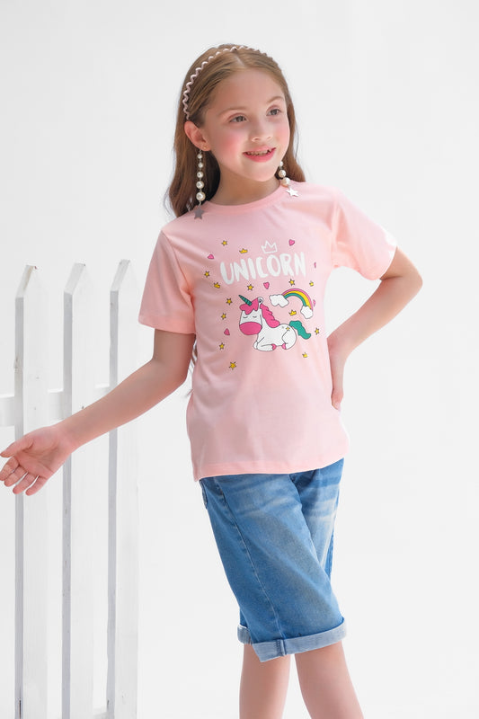 Unicorn - Half sleeves T-shirts For Kids - Pink - SBT-356