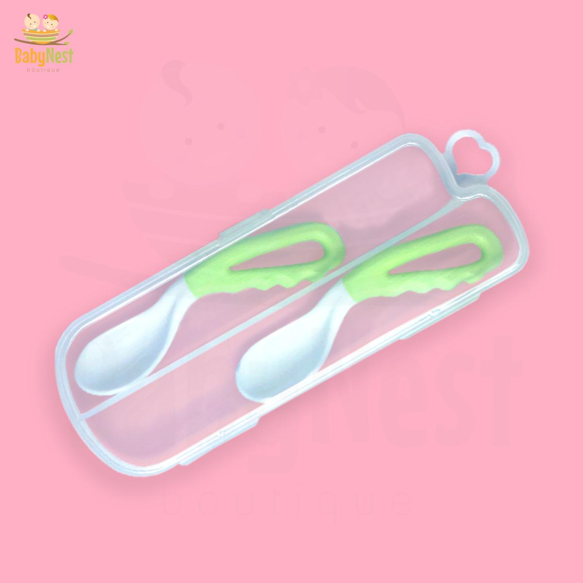 Baby Kid Crooked Bending Spoon Green (Pack Of Two)