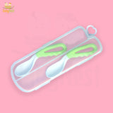 Baby Kid Crooked Bending Spoon Green (Pack Of Two)