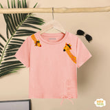 Giraffe with embroidery - Half sleeves T-shirts For Kids - Pink