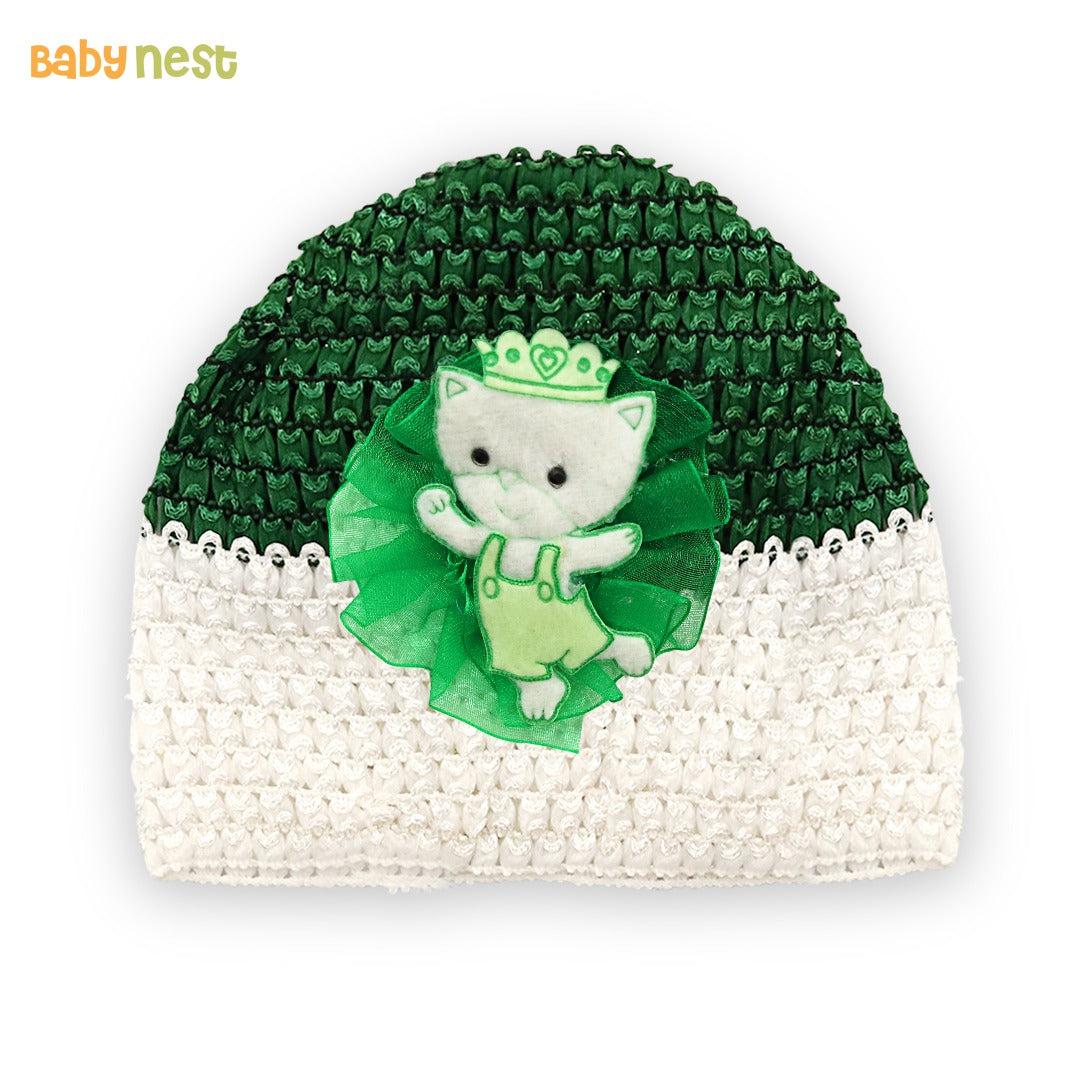 Azadi caps for girls  teddy bear - green and white Independence day