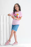 Flower - Half sleeves T-shirts For Kids - Pink - SBT-352