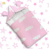 Babynest Boutique Hooded Cotton Carry Nest & Sleeping Bag Pink Clouds Print