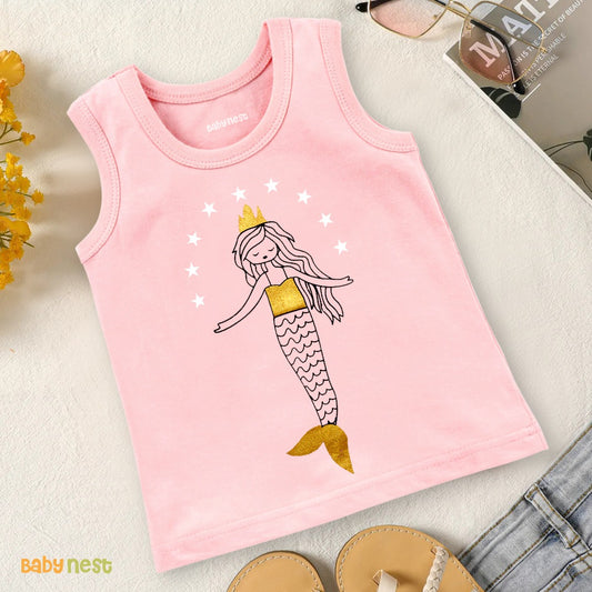 Mermaid Printed Sandos for Girls - Pink