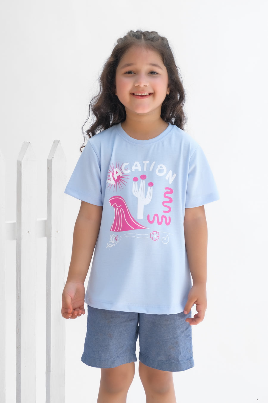 Vacations - Half sleeves T-shirts For Kids - Light Blue - SBT-355