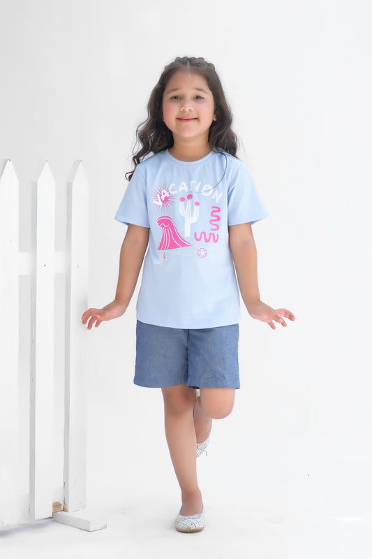 Vacations - Half sleeves T-shirts For Kids - Light Blue - SBT-355