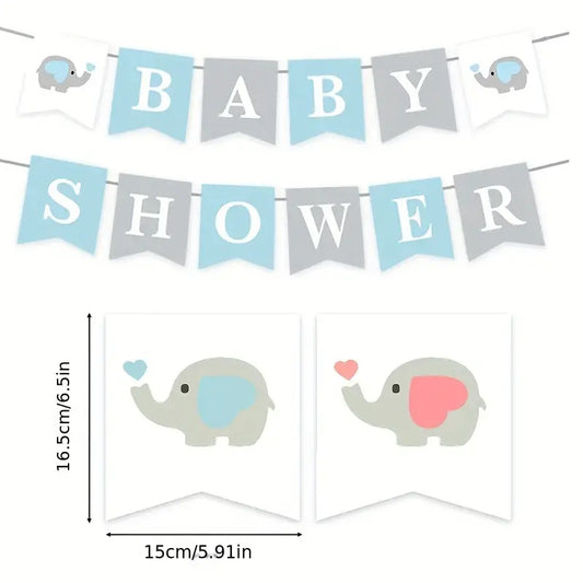 BABY SHOWER Gender Reveal Pull Flag - Elephant Model for Boy or Girl - Hanging Decoration for Baby Party