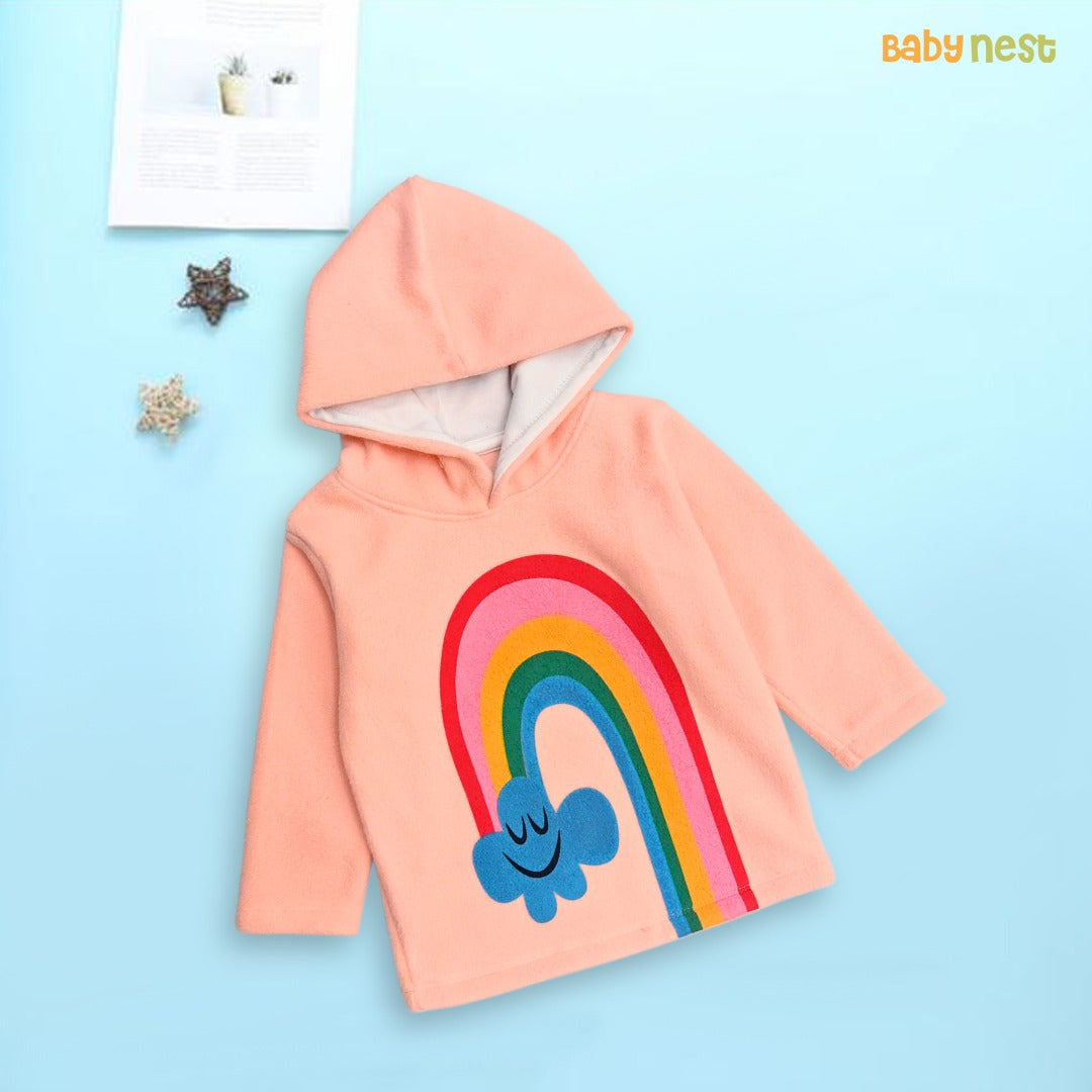 Printed Rainbow Clouds Fleece Full Sleeves Hoodie ‚Äì Peach
