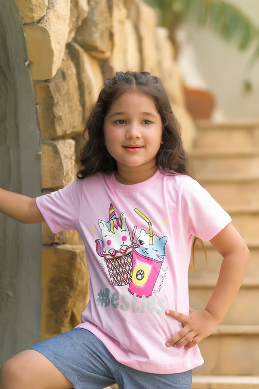 Unicorn # besties - Half Sleeves T-shirts For Kids - Light Pink