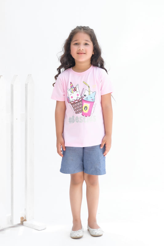 Unicorn # besties - Half Sleeves T-shirts For Kids - Light Pink