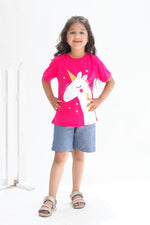 The Unicorn Star  Half Sleeves T-shirts For Kids - Dark Pink