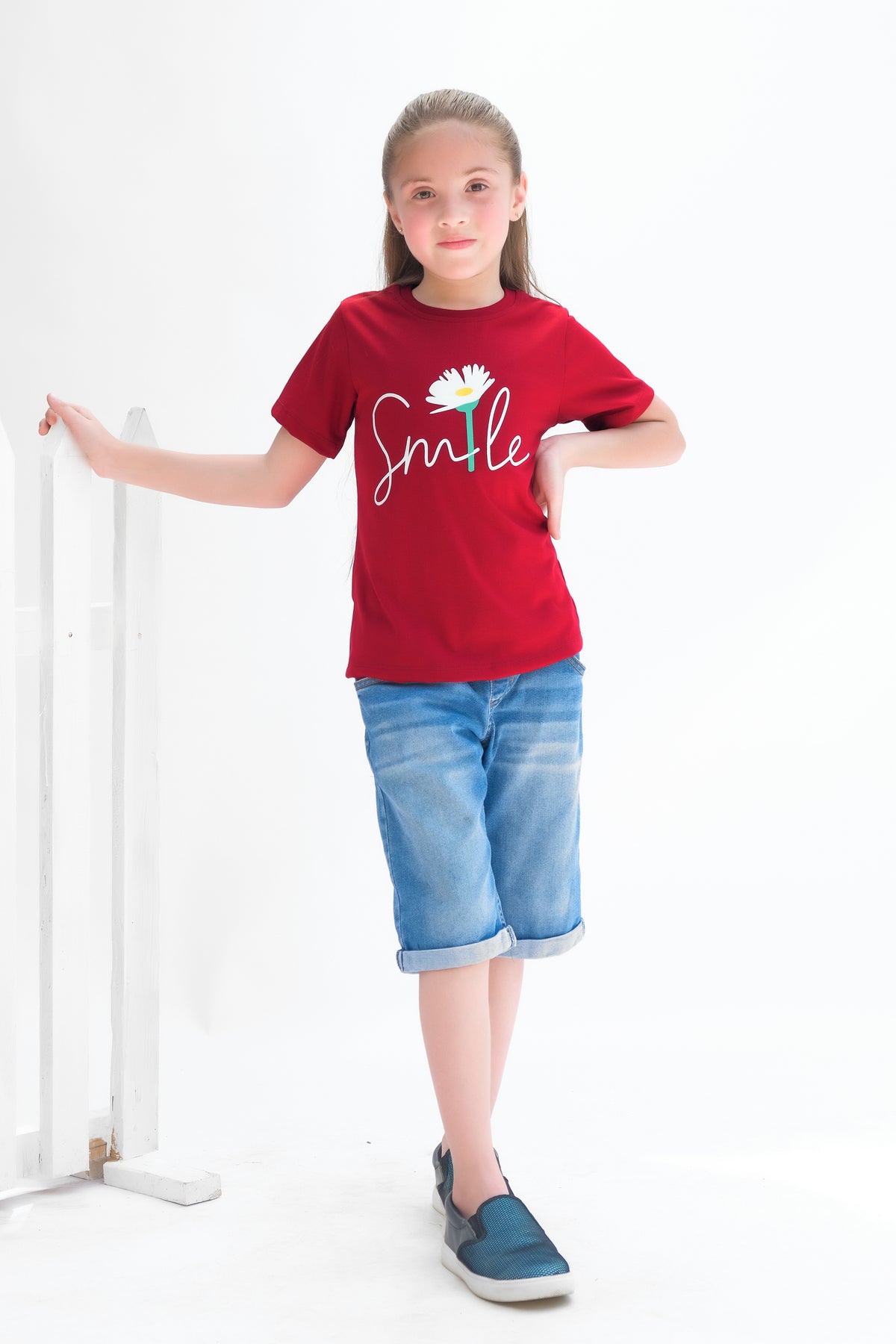 Smile - Half sleeves T-shirts For Kids - Maroon - SBT-353