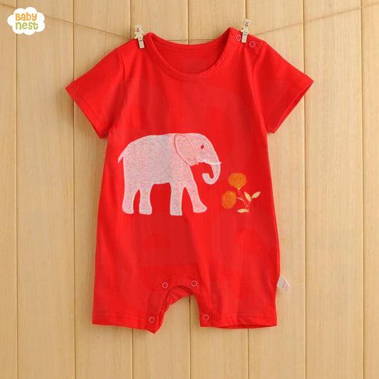 Baby Half Romper - Elephant - Red