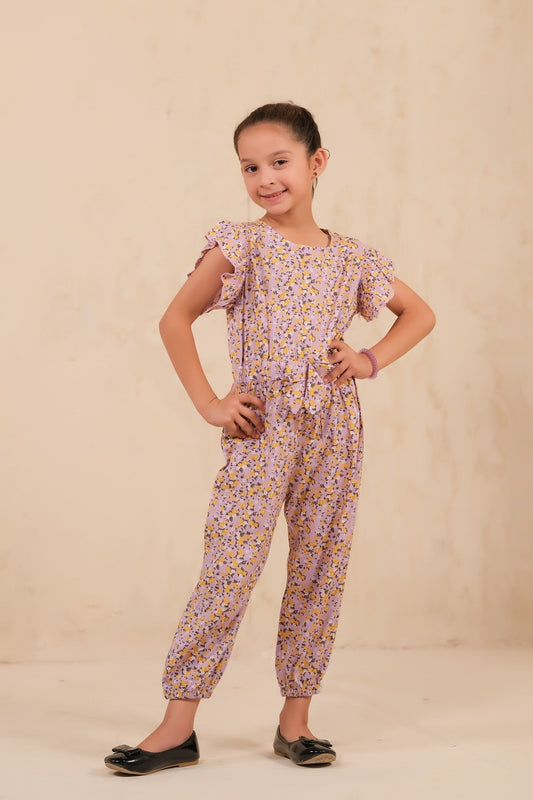 Allover Floral Print Jumpsuit - Pruple