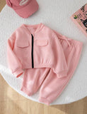 Baby Pink - Mini Style Zip Up Fleece Tracksuit for Kids