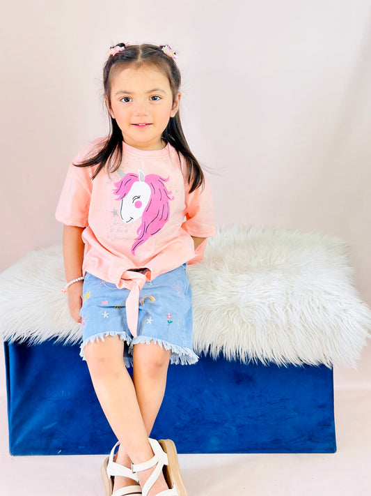 To be Unicorn Half Sleeves T-Shirts For Kids - Peach