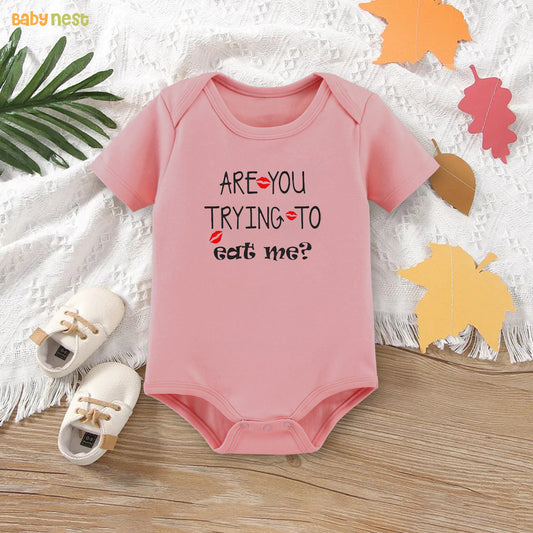 Easyclean Half Sleeves Onesie with Are You Trying To Eat Me Print