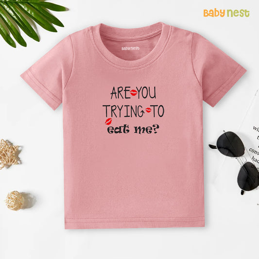 Half Sleeves T-shirt with Are You Trying To Eat Me Print