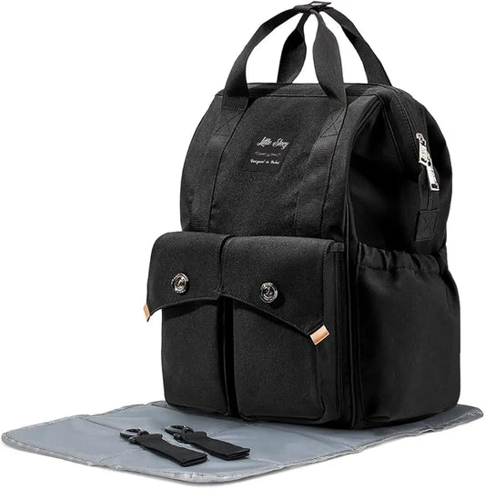 Little Story Elite Diaper Bag w/Stroller Hooks & Changing Mat - Black