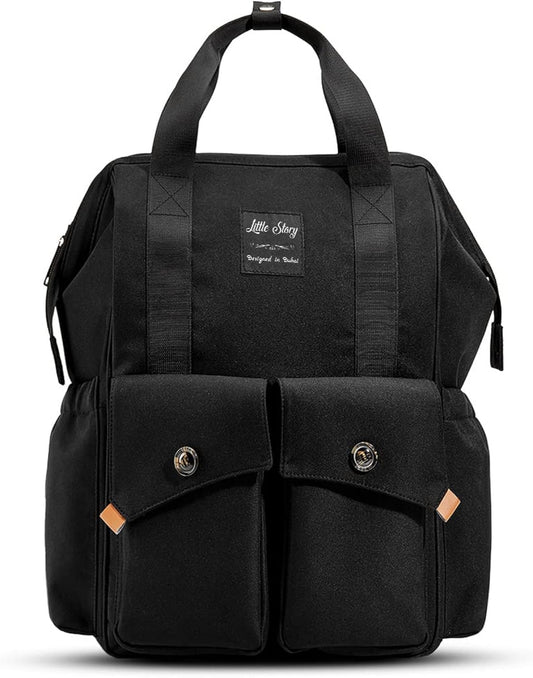 Little Story Elite Diaper Bag w/Stroller Hooks & Changing Mat - Black