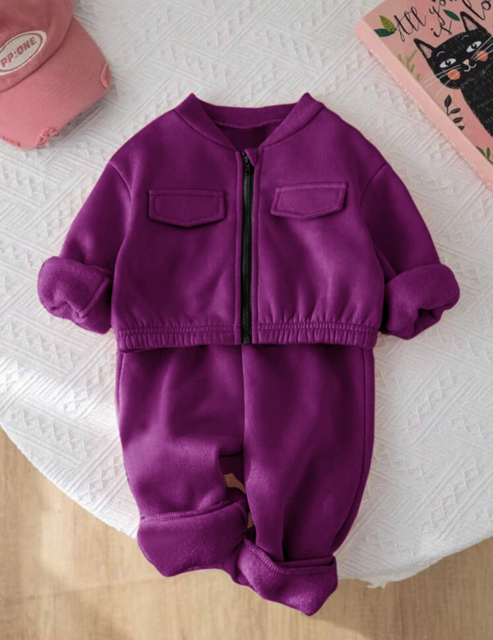 Purple Vibes - Mini Style Zip Up Fleece Tracksuit for Kids