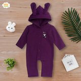 Fleece Bunny Full Sleeves Baby Jumpsuit with Snap Button - Purple