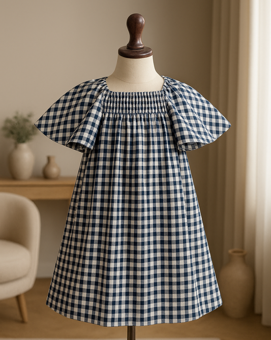 Little Cotton Gingham Dress For Girl