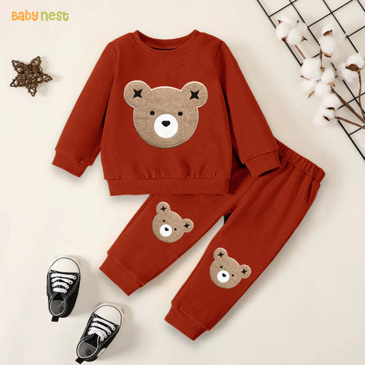 Bear Buddy Fleece Tracksuit for Kids - Rust