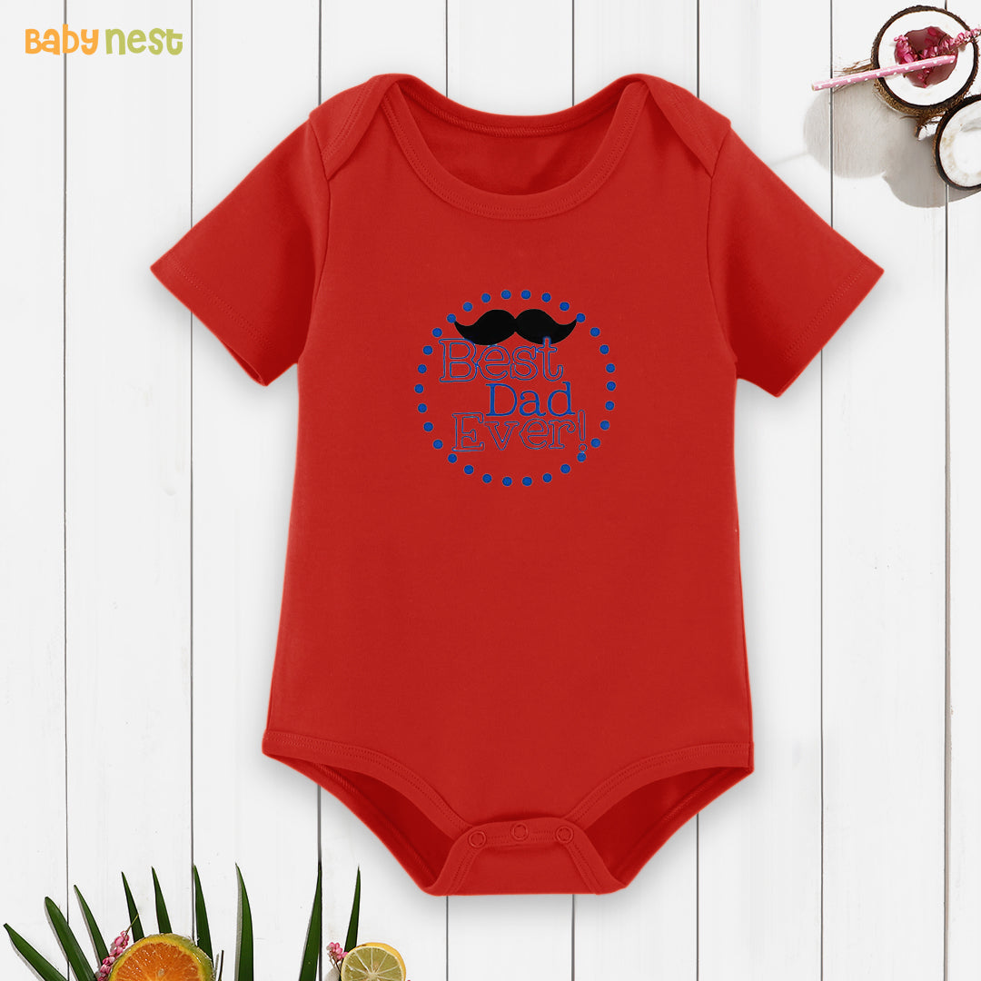 Half Sleeves Onesie with Best Dad Ever Print-Red