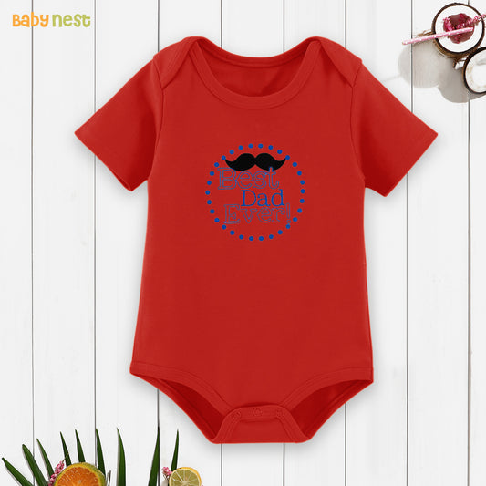 Half Sleeves Onesie with Best Dad Ever Print-Red