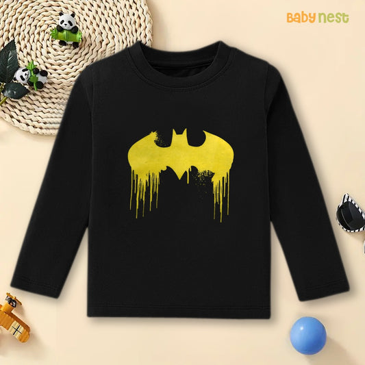 Black Batman Splash Printed Full Sleeves T-shirt for Kids