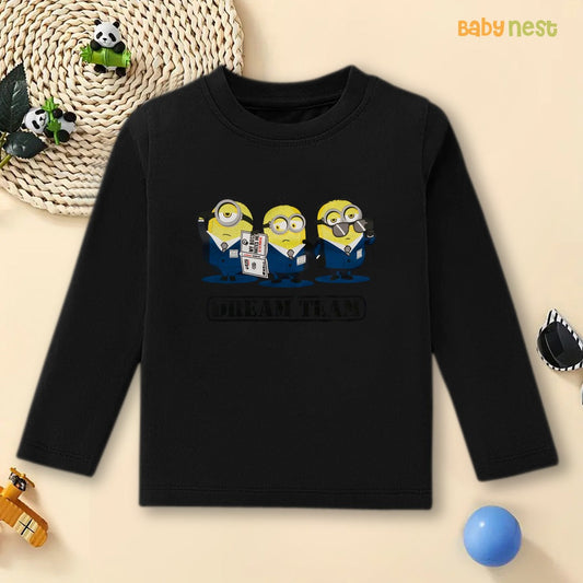 Black Minions Dream Team Printed Full Sleeves T-shirt for Kids