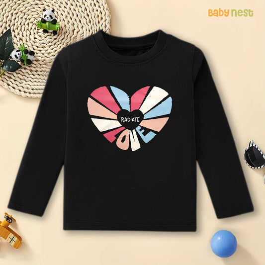 Black Radiate Love Colorful Heart Printed Full Sleeves T-shirt for Kids