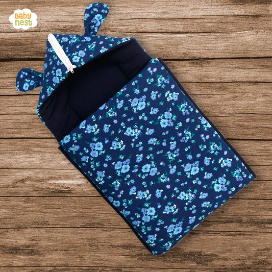 Blue Floral Fantasy Hooded Bear Carry Nest & Sleeping Bag