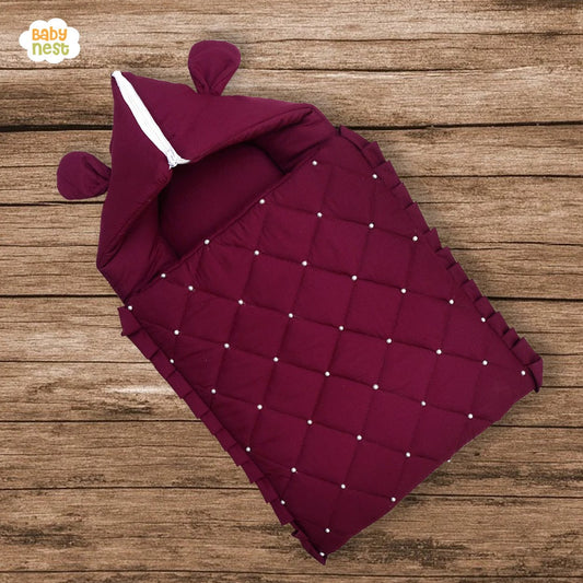 Burgundy Gemstone Quilted Hooded Bear Carry Nest & Sleeping Bag