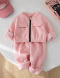 Baby Pink - Mini Style Zip Up Fleece Tracksuit for Kids