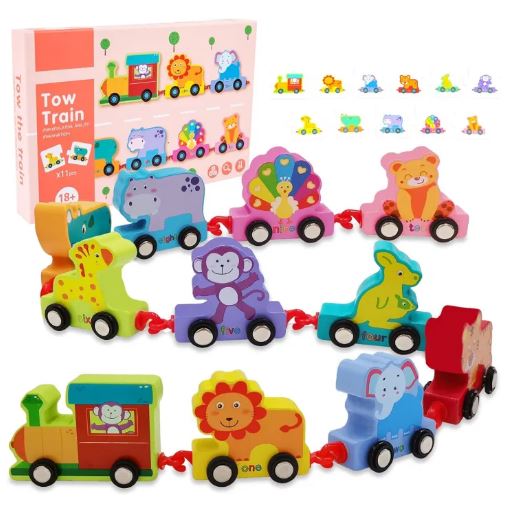 Wooden Zoo Animal Train Set 11 PCS