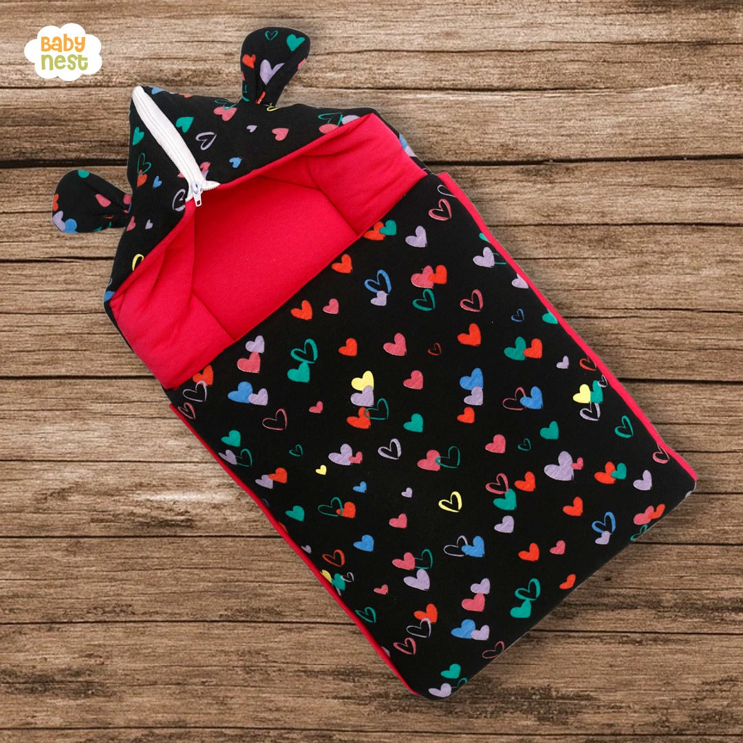 Charming Hearts Black Hooded Bear Carry Nest & Sleeping Bag