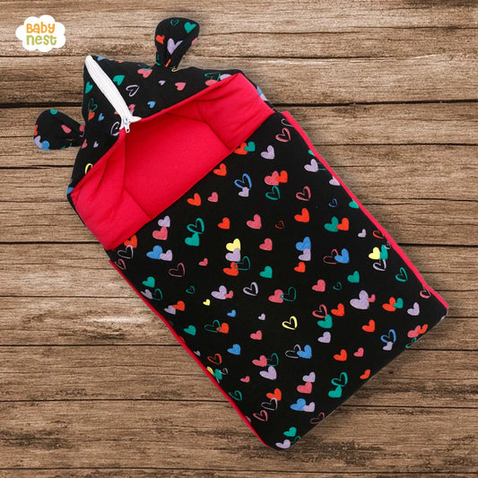 Charming Hearts Black Hooded Bear Carry Nest & Sleeping Bag