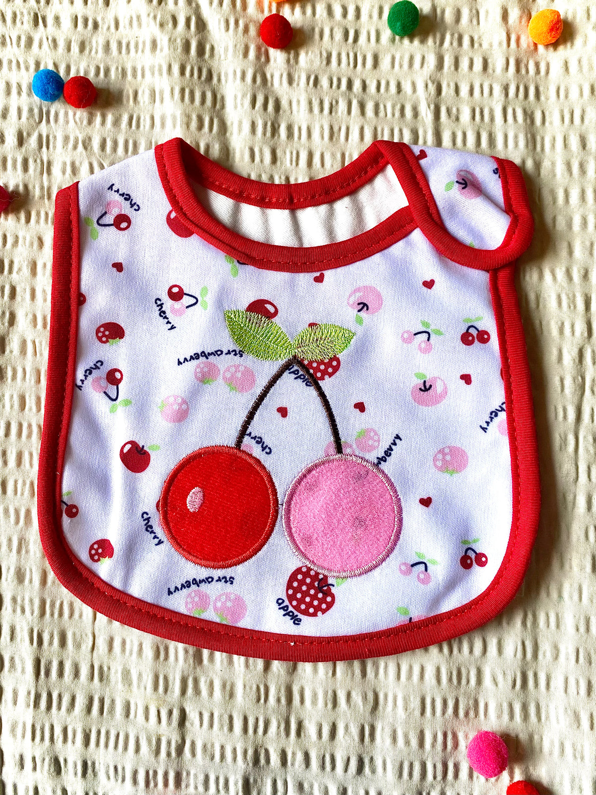 Bib for babies - Cherry - White